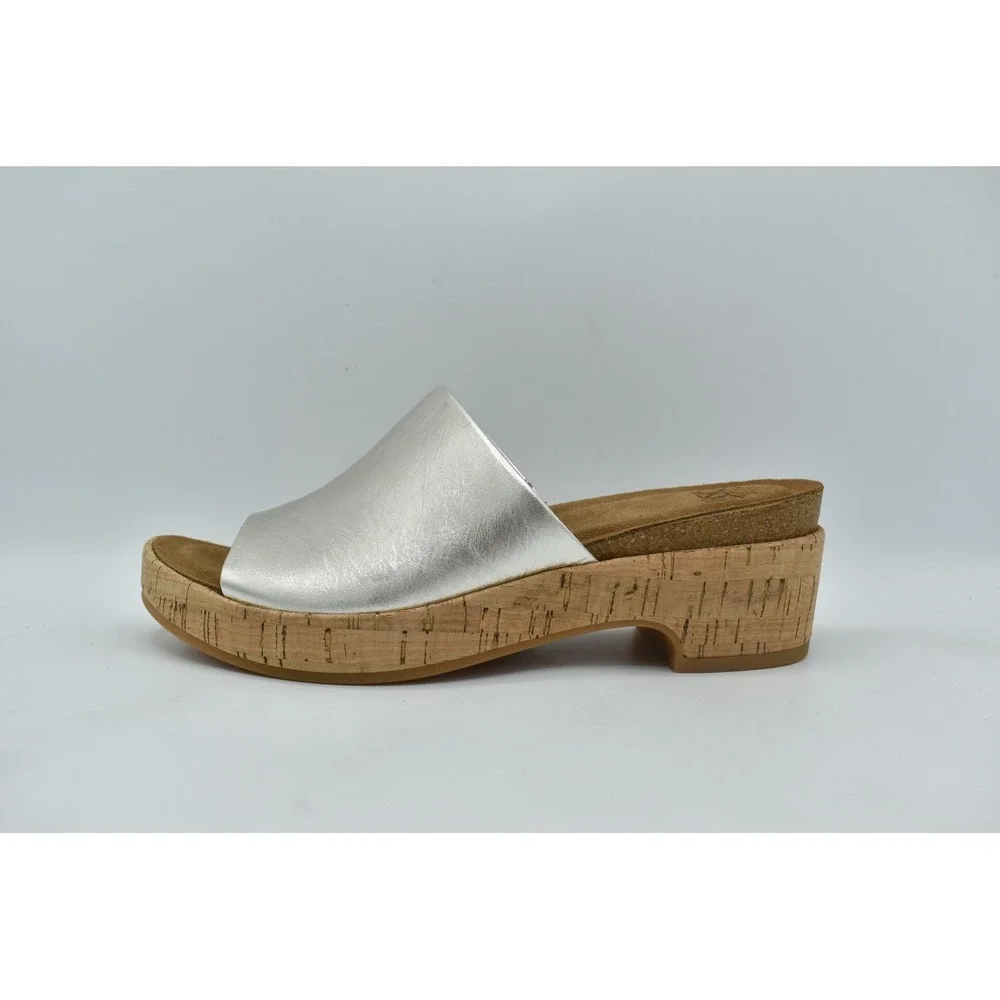 Sofft Cass Wedge Sandals Womens 11 Silver Platino Leather Platform Slides Boho